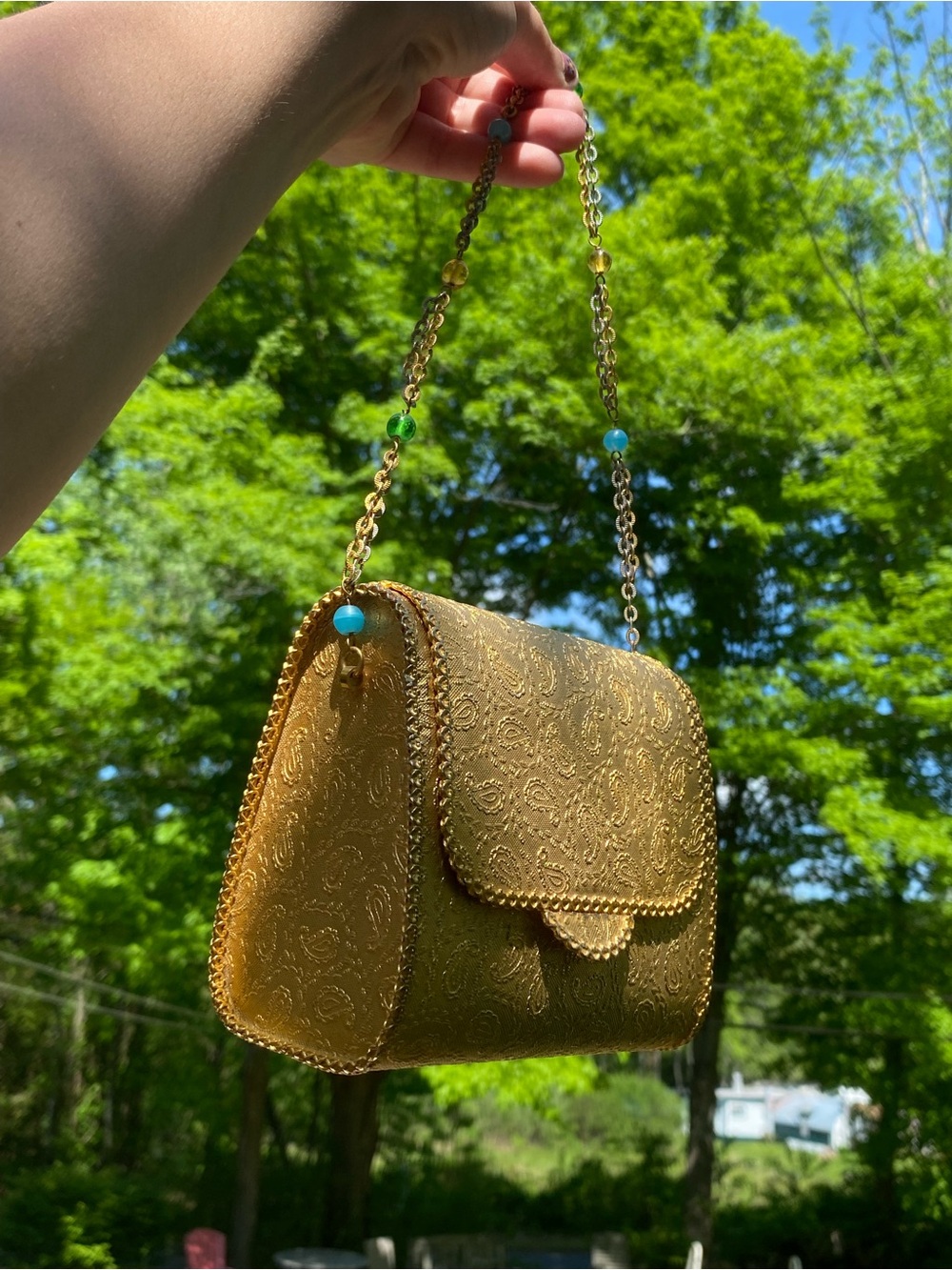 Vintage Italy Gold Metal Paisley Embossed Evening Shoulder Bag Minaudière - Picture 8 of 17